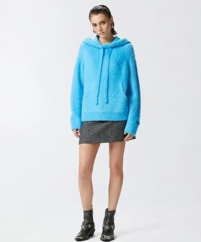 Women Knitwear Pinko Fluffy Hoodie Light Blueaquarium Women Knitwear Pinko Fluffy Hoodie Light Blueaquarium