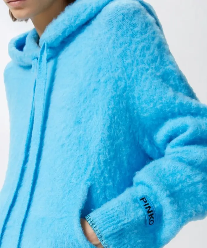 Women Knitwear Pinko Fluffy Hoodie Light Blueaquarium Women Knitwear Pinko Fluffy Hoodie Light Blueaquarium