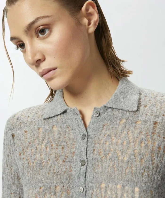 Women Knitwear Pinko Longsleeved Laceeffect Poloshirt Frost Grey Women Knitwear Pinko Longsleeved Laceeffect Poloshirt Frost Grey