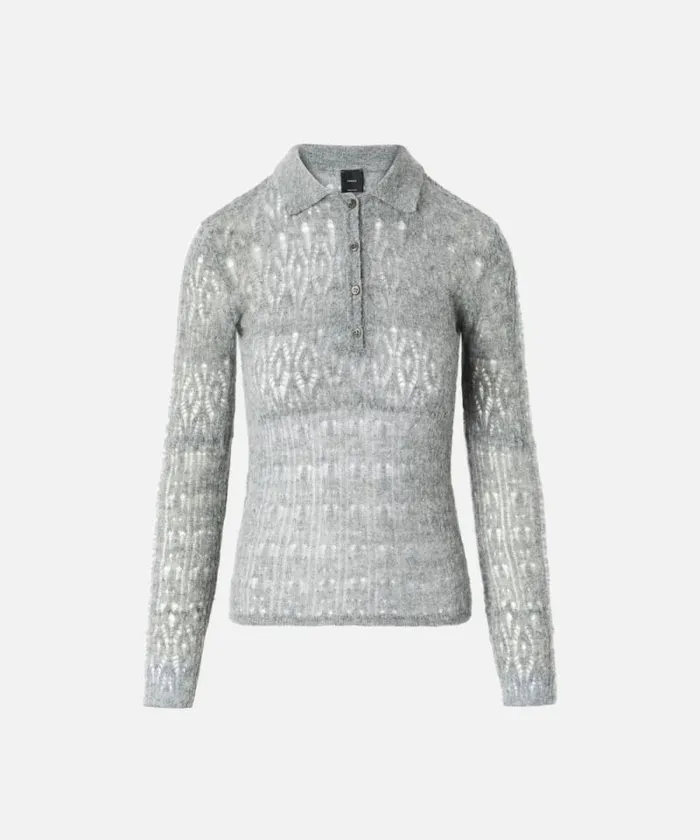 Women Knitwear Pinko Longsleeved Laceeffect Poloshirt Frost Grey Women Knitwear Pinko Longsleeved Laceeffect Poloshirt Frost Grey