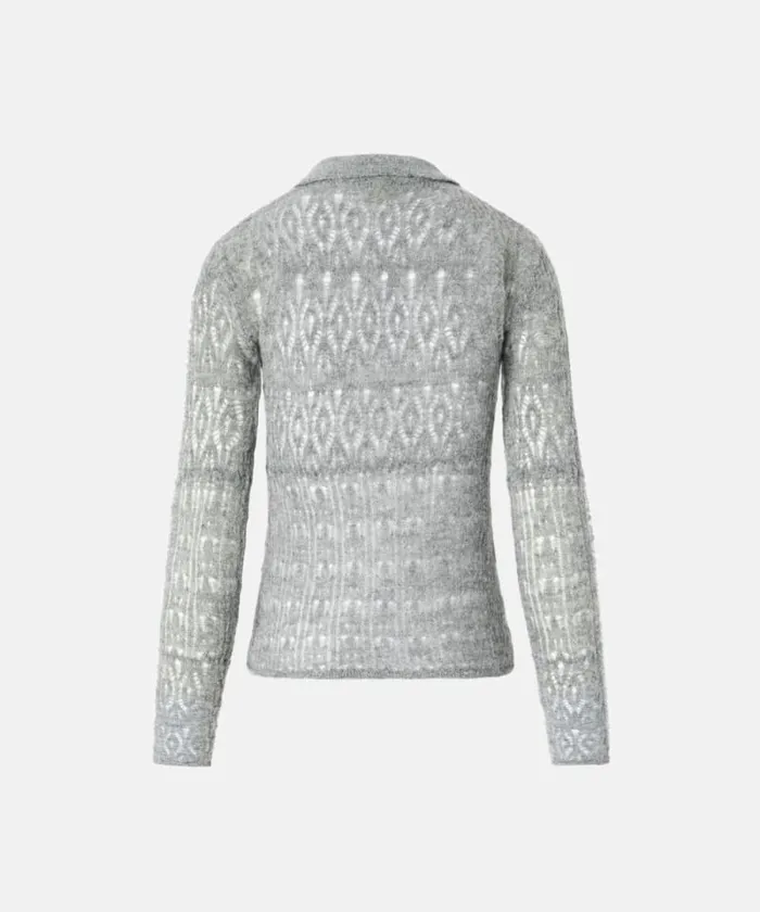 Women Knitwear Pinko Longsleeved Laceeffect Poloshirt Frost Grey Women Knitwear Pinko Longsleeved Laceeffect Poloshirt Frost Grey