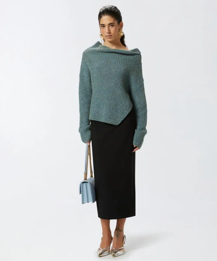 Women Knitwear Pinko Multicoloured Ribbed Asymmetric Sweater Multi Greenlight Blue Women Knitwear Pinko Multicoloured Ribbed Asymmetric Sweater Multi Greenlight Blue