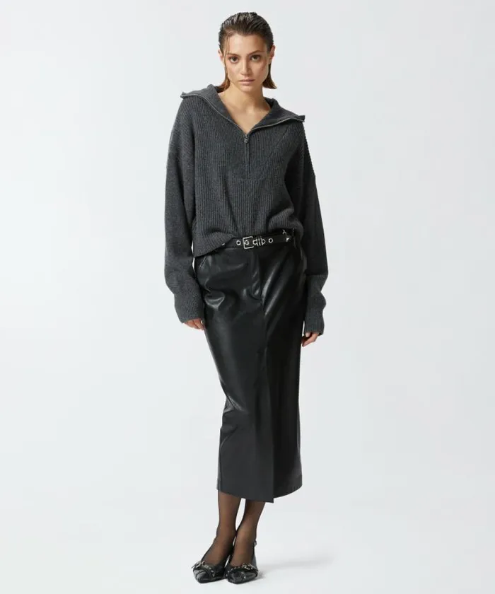 Women Knitwear Pinko Ribbed Jumper With Zip Neck Greycrow