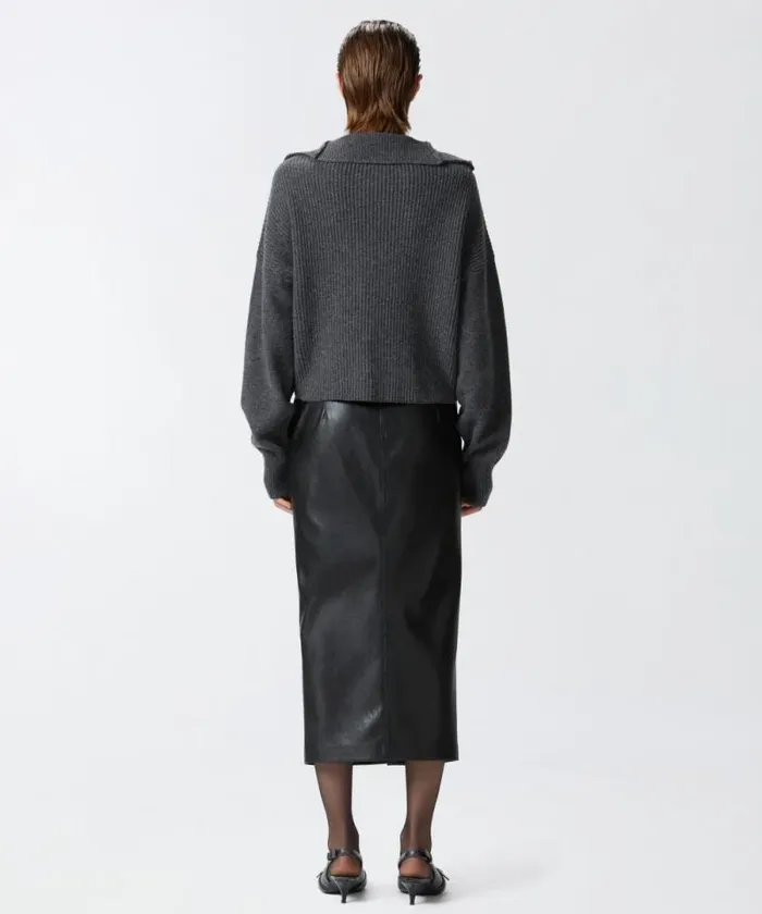 Women Knitwear Pinko Ribbed Jumper With Zip Neck Greycrow Women Knitwear Pinko Ribbed Jumper With Zip Neck Greycrow