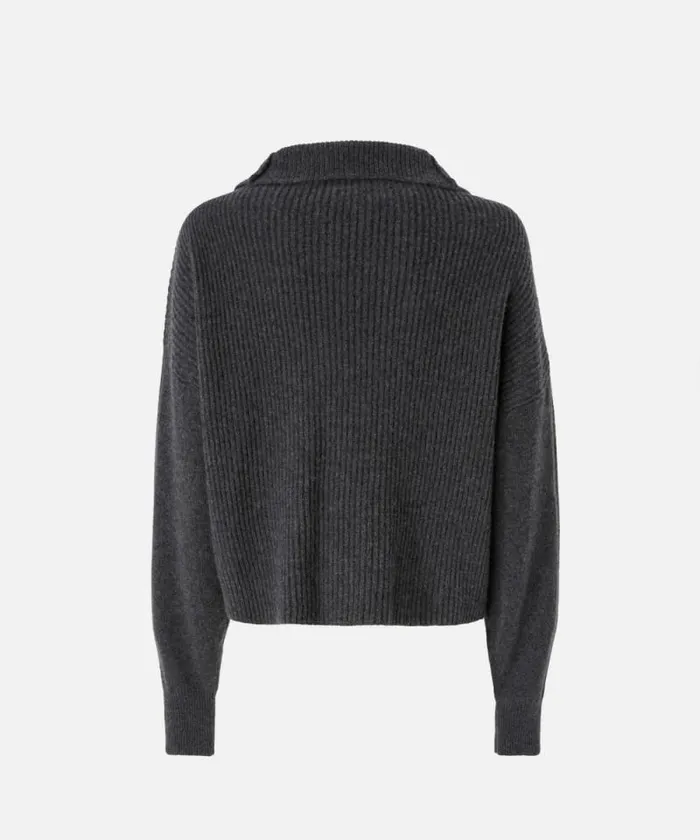 Women Knitwear Pinko Ribbed Jumper With Zip Neck Greycrow Women Knitwear Pinko Ribbed Jumper With Zip Neck Greycrow