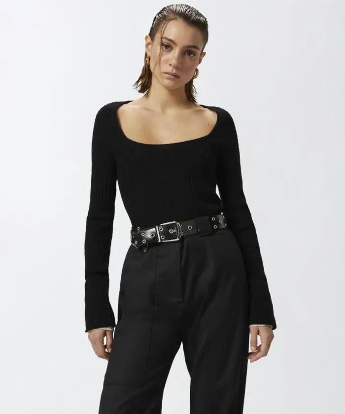 Women Knitwear Pinko Ribbed Wool And Cashmere Sweater Blackwhite