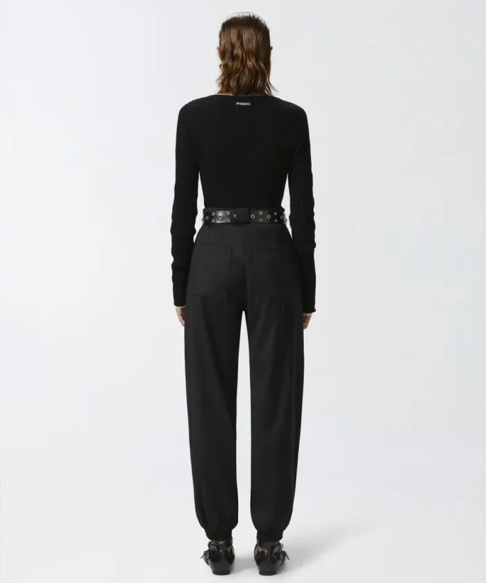Women Knitwear Pinko Ribbed Wool And Cashmere Sweater Blackwhite Women Knitwear Pinko Ribbed Wool And Cashmere Sweater Blackwhite