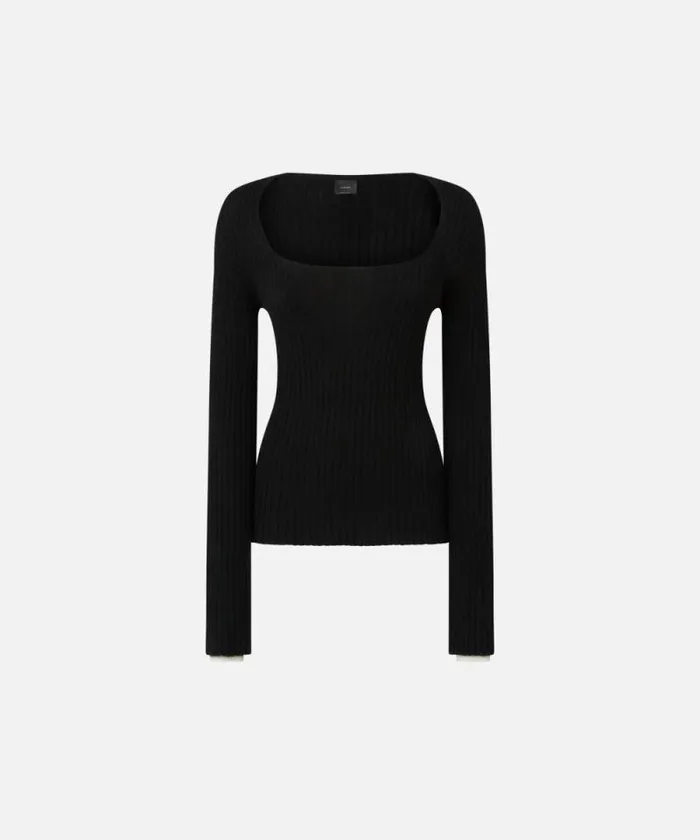 Women Knitwear Pinko Ribbed Wool And Cashmere Sweater Blackwhite Women Knitwear Pinko Ribbed Wool And Cashmere Sweater Blackwhite