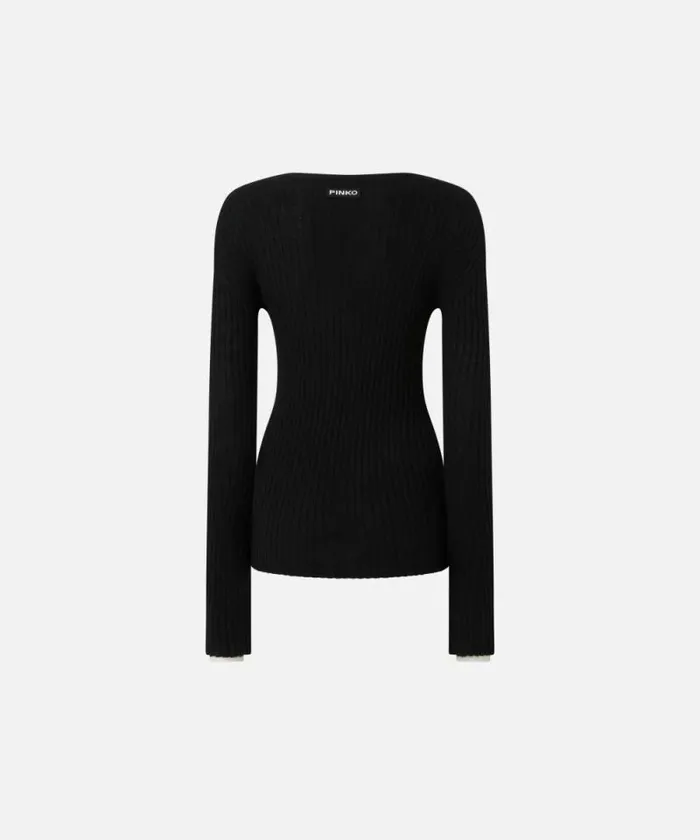 Women Knitwear Pinko Ribbed Wool And Cashmere Sweater Blackwhite Women Knitwear Pinko Ribbed Wool And Cashmere Sweater Blackwhite