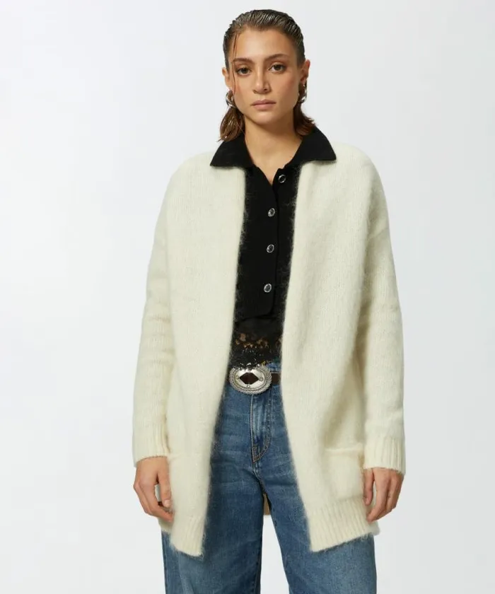 Women Knitwear Pinko Soft Cashmere And Mohair Cardigan With Pockets Meringue White Women Knitwear Pinko Soft Cashmere And Mohair Cardigan With Pockets Meringue White