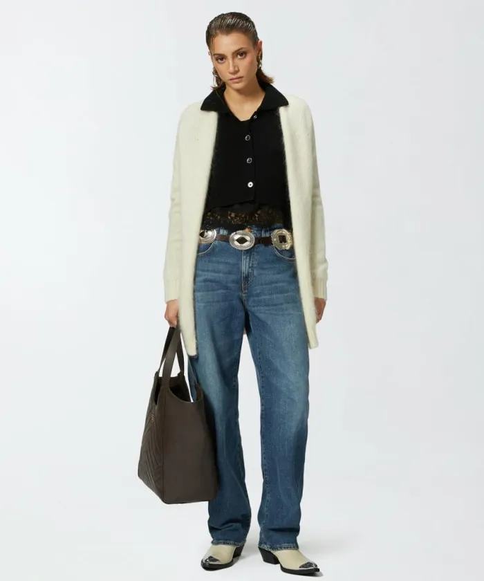 Women Knitwear Pinko Soft Cashmere And Mohair Cardigan With Pockets Meringue White Women Knitwear Pinko Soft Cashmere And Mohair Cardigan With Pockets Meringue White