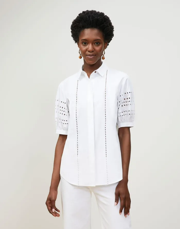Women Lafayette 148 New York Blouses and Shirts Cowan Shirt In Italian Sculpted Kindcotton White Women Lafayette 148 New York Blouses and Shirts Cowan Shirt In Italian Sculpted Kindcotton White