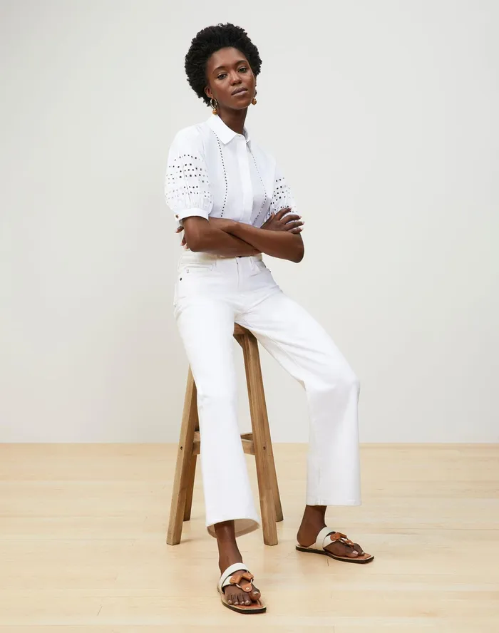 Women Lafayette 148 New York Blouses and Shirts Cowan Shirt In Italian Sculpted Kindcotton White
