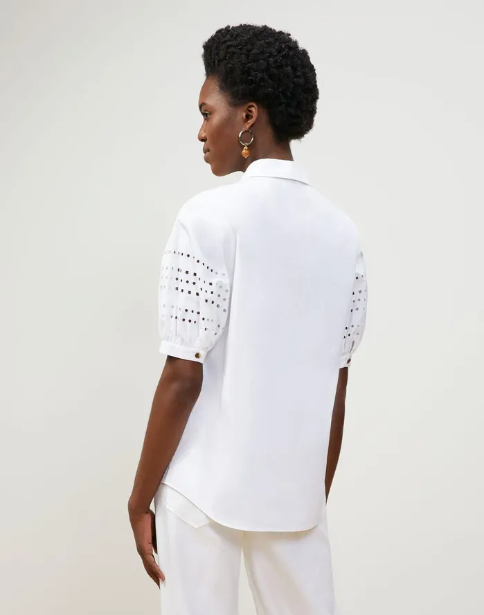 Women Lafayette 148 New York Blouses and Shirts Cowan Shirt In Italian Sculpted Kindcotton White