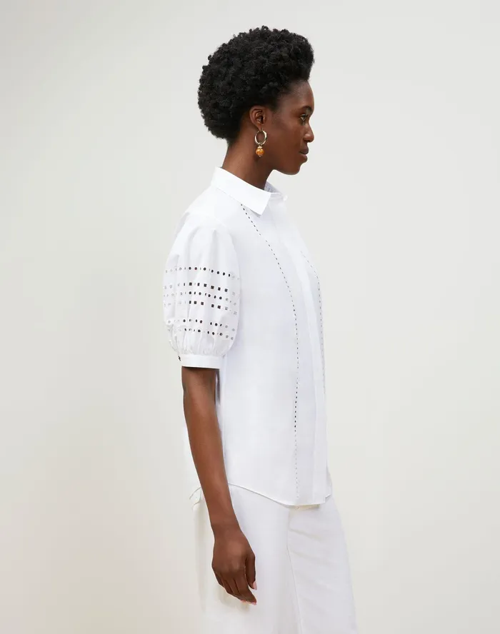 Women Lafayette 148 New York Blouses and Shirts Cowan Shirt In Italian Sculpted Kindcotton White