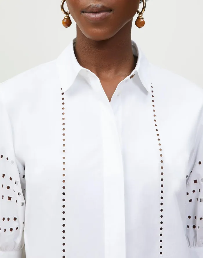 Women Lafayette 148 New York Blouses and Shirts Cowan Shirt In Italian Sculpted Kindcotton White