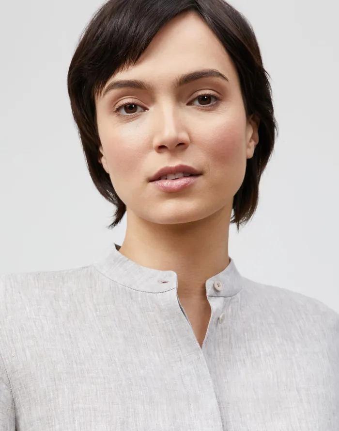 Women Lafayette 148 New York Blouses and Shirts Lilo Blouse In Illustrious Linen Mink Grey Melange
