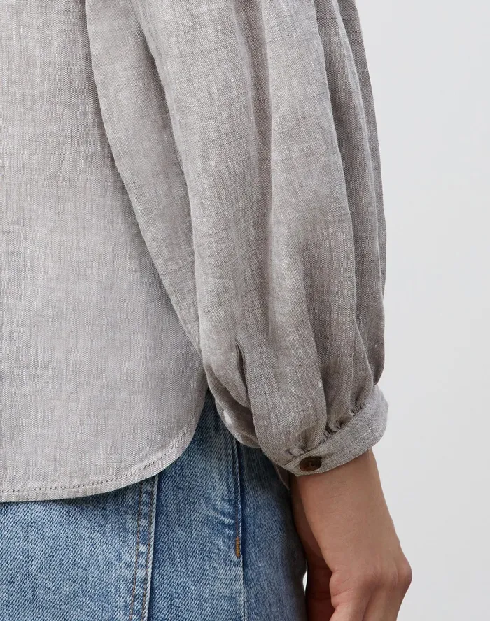 Women Lafayette 148 New York Blouses and Shirts Lilo Blouse In Illustrious Linen Mink Grey Melange
