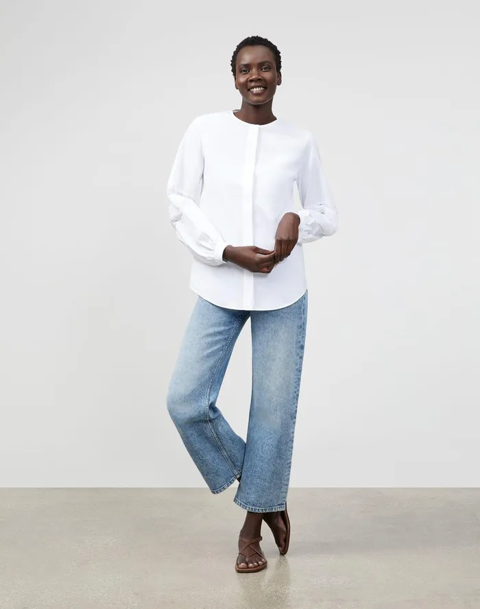 Women Lafayette 148 New York Blouses and Shirts Petite Austin Shirt In Italian Sculpted Kindcotton White