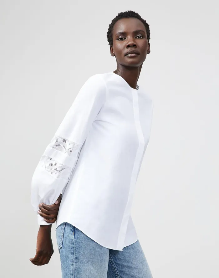Women Lafayette 148 New York Blouses and Shirts Petite Austin Shirt In Italian Sculpted Kindcotton White