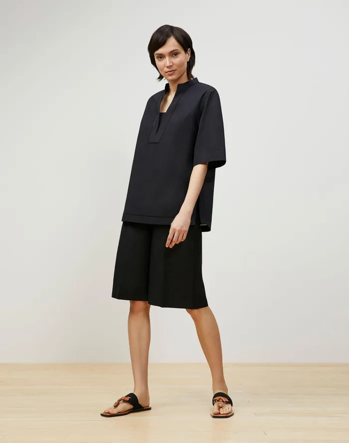 Women Lafayette 148 New York Blouses and Shirts PlusSize Etta Shirt In Italian Sculpted Kindcotton Black