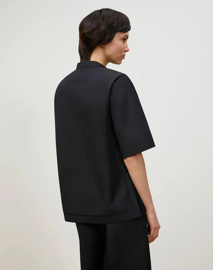 Women Lafayette 148 New York Blouses and Shirts PlusSize Etta Shirt In Italian Sculpted Kindcotton Black