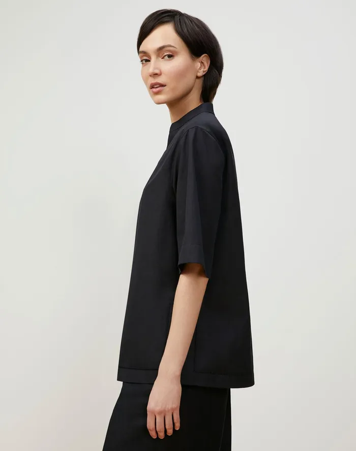 Women Lafayette 148 New York Blouses and Shirts PlusSize Etta Shirt In Italian Sculpted Kindcotton Black