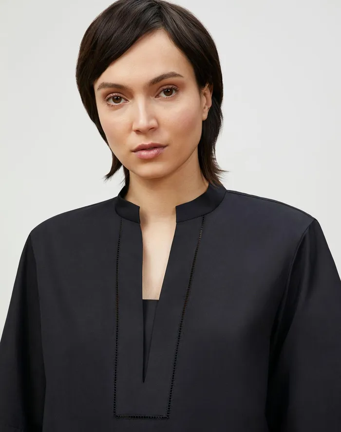 Women Lafayette 148 New York Blouses and Shirts PlusSize Etta Shirt In Italian Sculpted Kindcotton Black