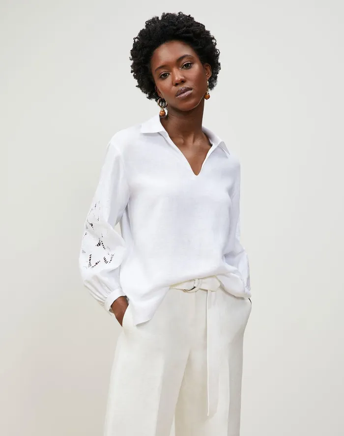 Women Lafayette 148 New York Blouses and Shirts PlusSize Parker Blouse In Embroidered Summer Linen White Women Lafayette 148 New York Blouses and Shirts PlusSize Parker Blouse In Embroidered Summer Linen White
