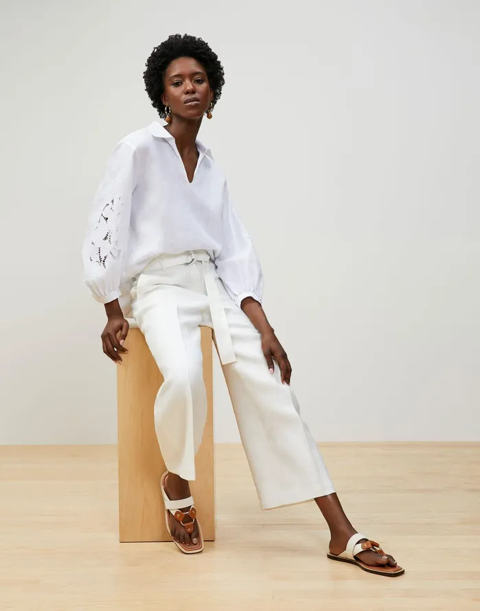 Women Lafayette 148 New York Blouses and Shirts PlusSize Parker Blouse In Embroidered Summer Linen White