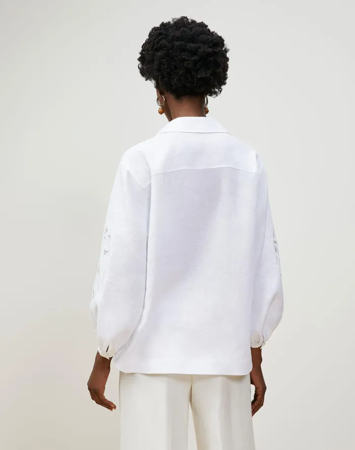 Women Lafayette 148 New York Blouses and Shirts PlusSize Parker Blouse In Embroidered Summer Linen White