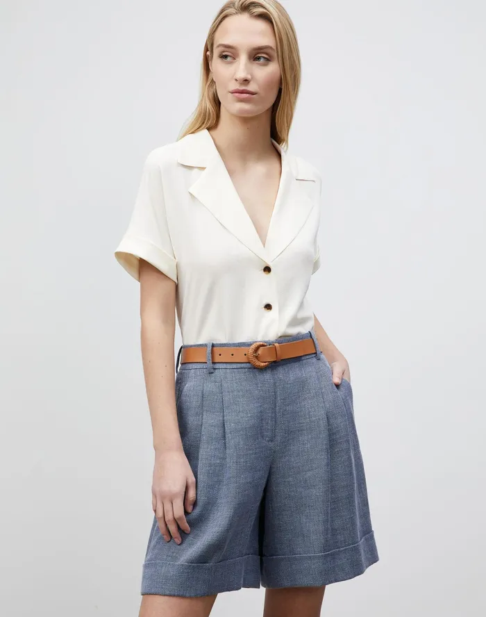 Women Lafayette 148 New York Blouses and Shirts Sabine Blouse In Lightweight Sandwashed Silk Creme Fraiche