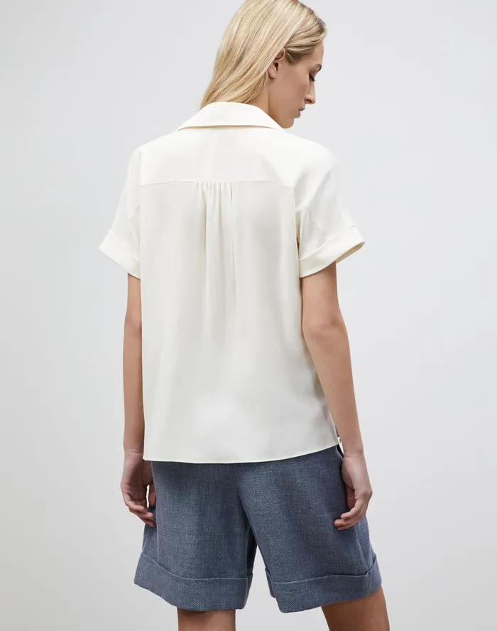 Women Lafayette 148 New York Blouses and Shirts Sabine Blouse In Lightweight Sandwashed Silk Creme Fraiche