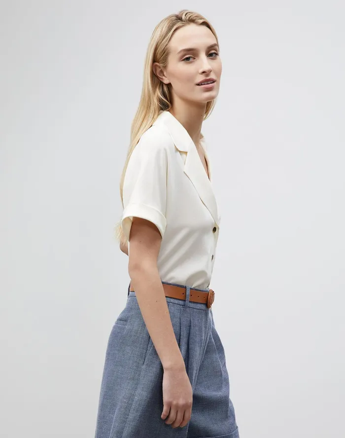 Women Lafayette 148 New York Blouses and Shirts Sabine Blouse In Lightweight Sandwashed Silk Creme Fraiche