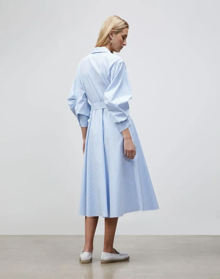 Women Lafayette 148 New York Dresses Cailyn Shirtdress In KindCotton Courtland Stripe Fresh Blue Multi