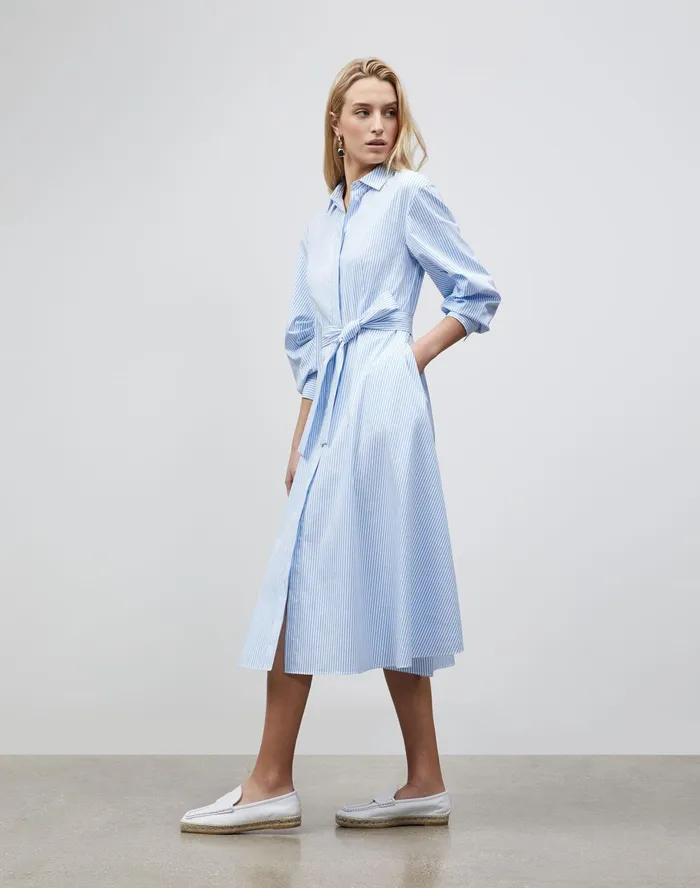 Women Lafayette 148 New York Dresses Cailyn Shirtdress In KindCotton Courtland Stripe Fresh Blue Multi