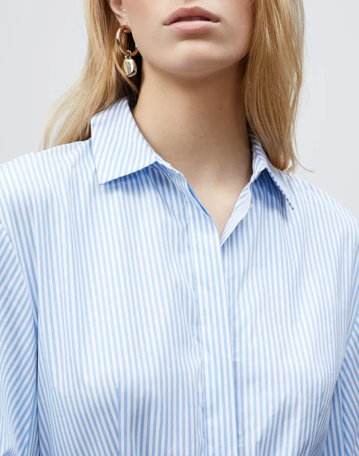 Women Lafayette 148 New York Dresses Cailyn Shirtdress In KindCotton Courtland Stripe Fresh Blue Multi