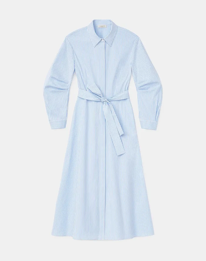 Women Lafayette 148 New York Dresses Cailyn Shirtdress In KindCotton Courtland Stripe Fresh Blue Multi