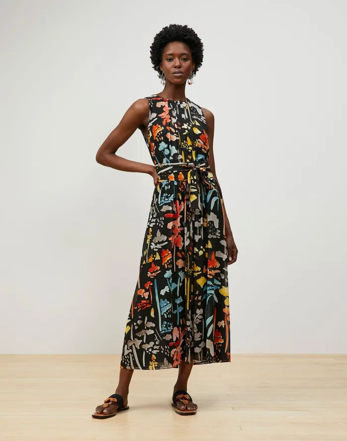 Women Lafayette 148 New York Dresses Nia Midi Dress In Blooming Eden Print Silk Black Multi Women Lafayette 148 New York Dresses Nia Midi Dress In Blooming Eden Print Silk Black Multi