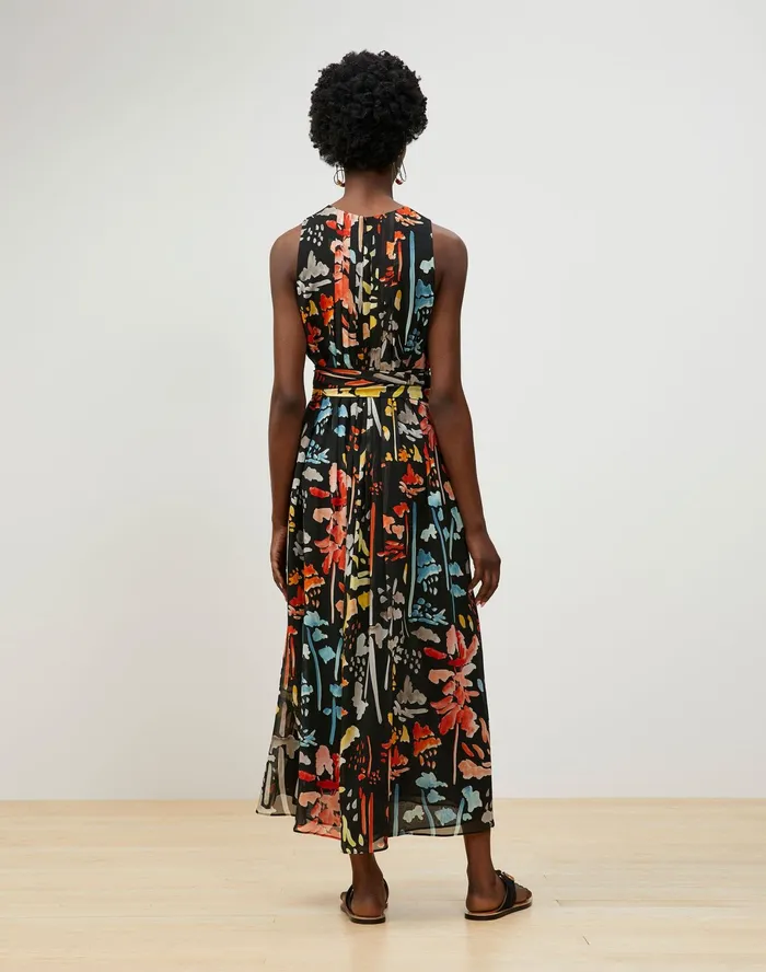 Women Lafayette 148 New York Dresses Nia Midi Dress In Blooming Eden Print Silk Black Multi