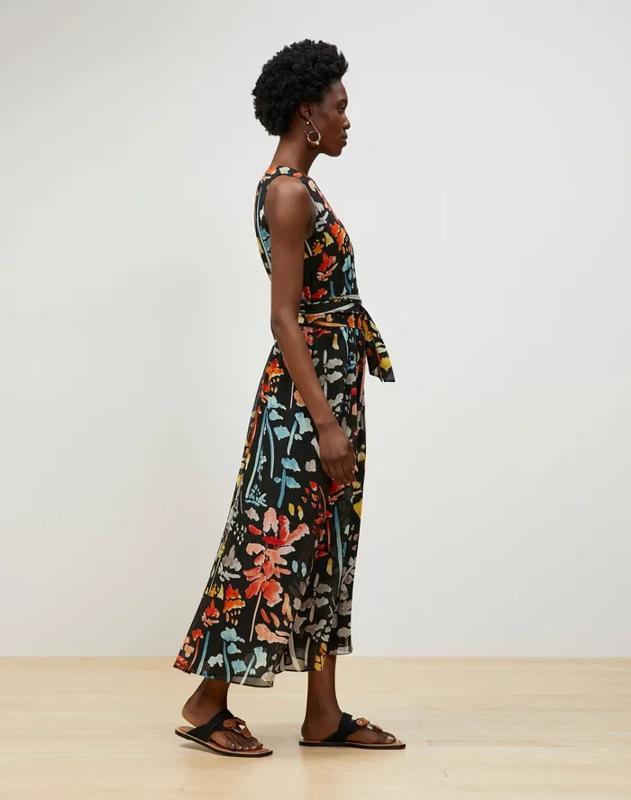 Women Lafayette 148 New York Dresses Nia Midi Dress In Blooming Eden Print Silk Black Multi