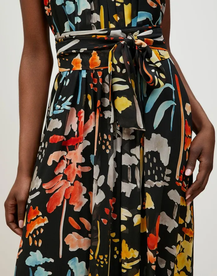 Women Lafayette 148 New York Dresses Nia Midi Dress In Blooming Eden Print Silk Black Multi