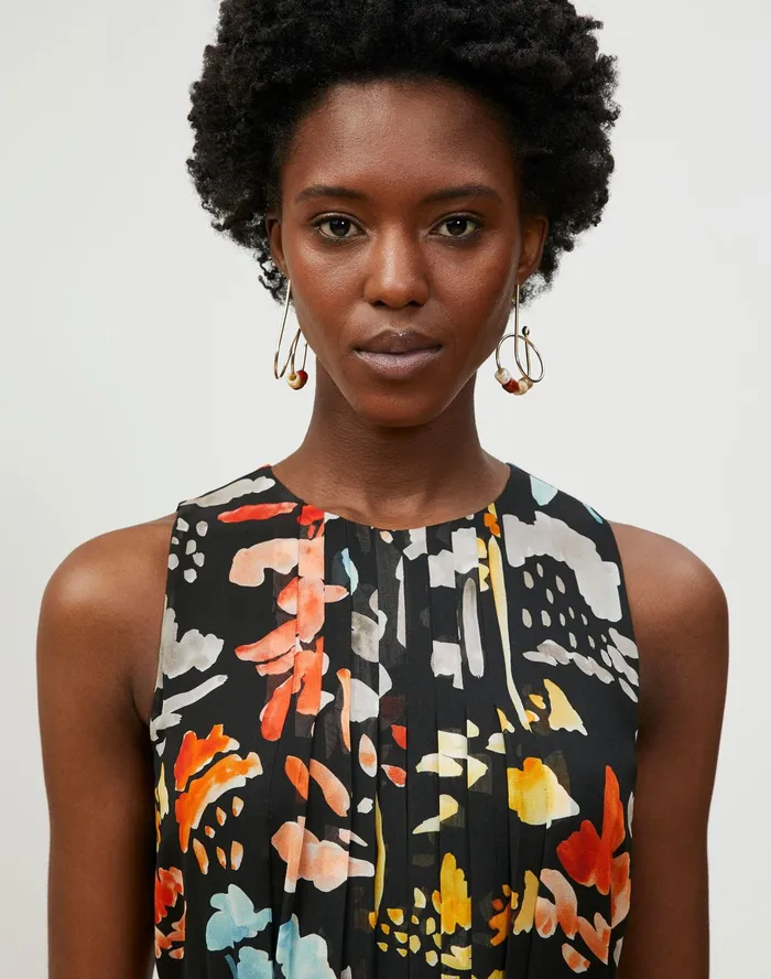 Women Lafayette 148 New York Dresses Nia Midi Dress In Blooming Eden Print Silk Black Multi