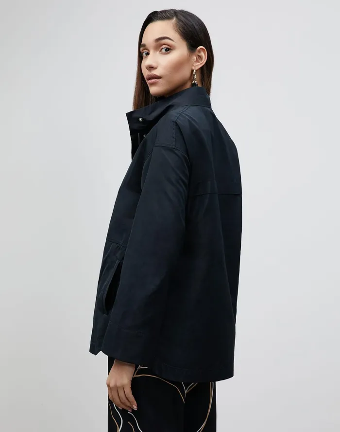 Women Lafayette 148 New York Jackets and Blazers Ansel Jacket In Italian Crafted Taffeta Black