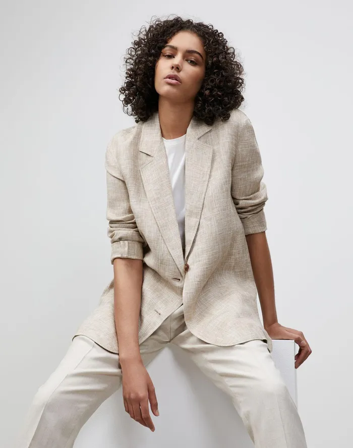 Women Lafayette 148 New York Jackets and Blazers Eaton Blazer In Italian Etched Linen Honeynut Multi Women Lafayette 148 New York Jackets and Blazers Eaton Blazer In Italian Etched Linen Honeynut Multi