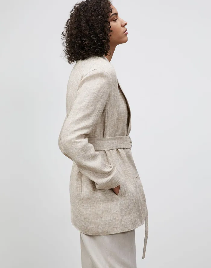 Women Lafayette 148 New York Jackets and Blazers Eaton Blazer In Italian Etched Linen Honeynut Multi