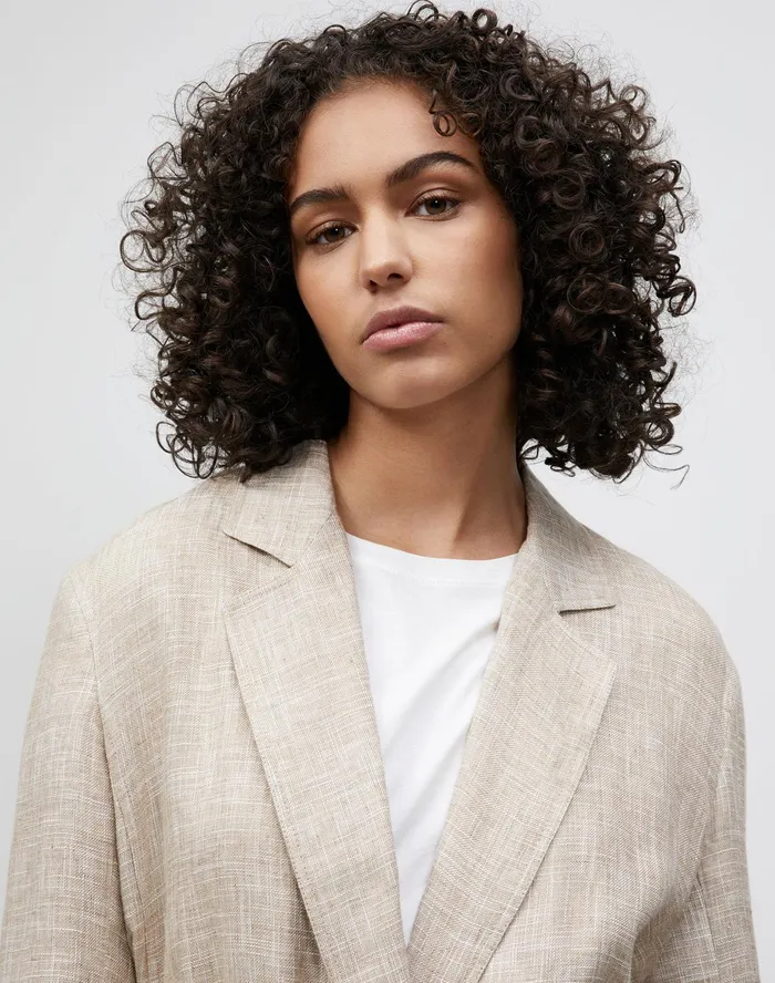 Women Lafayette 148 New York Jackets and Blazers Eaton Blazer In Italian Etched Linen Honeynut Multi