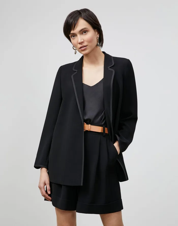 Women Lafayette 148 New York Jackets and Blazers Petite Brighton Cardigan Jacket In Finesse Crepe Black Women Lafayette 148 New York Jackets and Blazers Petite Brighton Cardigan Jacket In Finesse Crepe Black