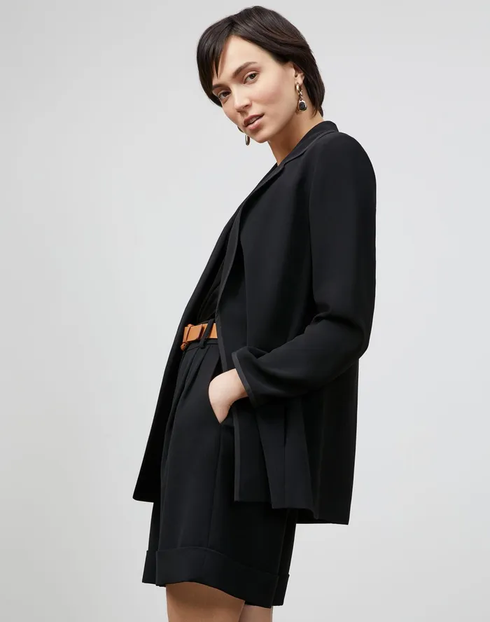 Women Lafayette 148 New York Jackets and Blazers Petite Brighton Cardigan Jacket In Finesse Crepe Black