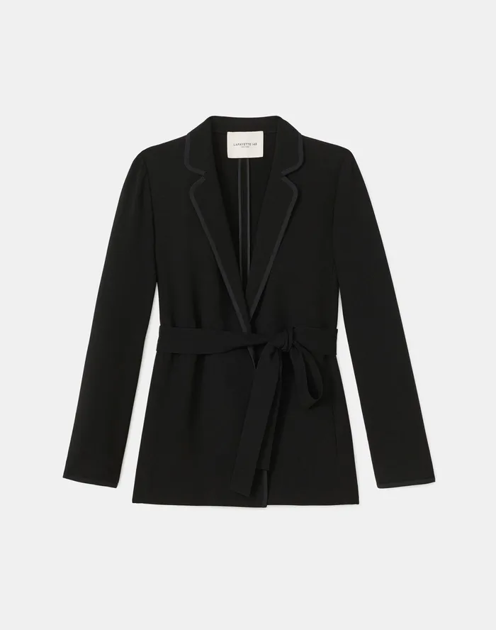 Women Lafayette 148 New York Jackets and Blazers Petite Brighton Cardigan Jacket In Finesse Crepe Black